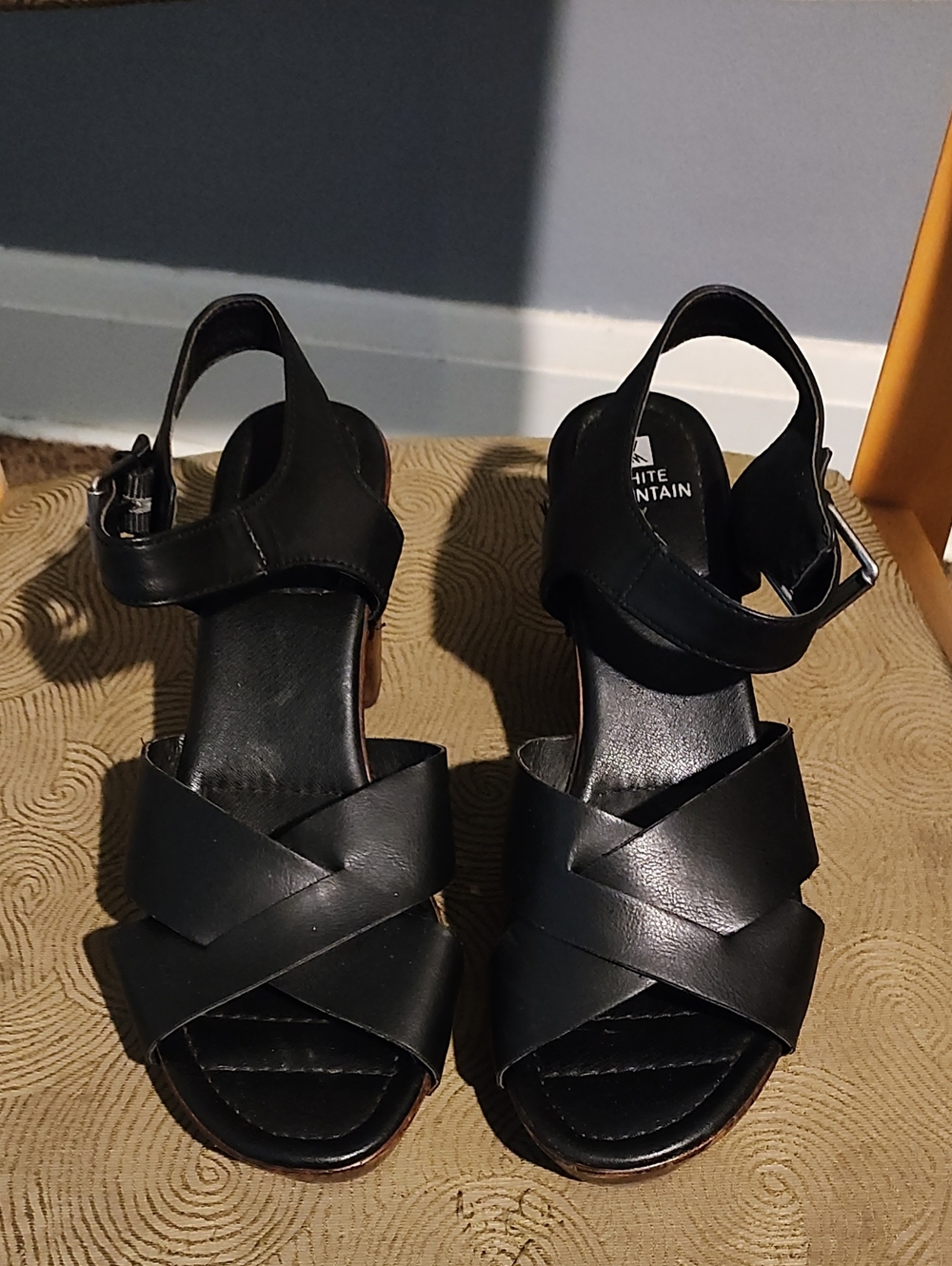 White Mountain Black Crisscross Leather Slingback Sandals